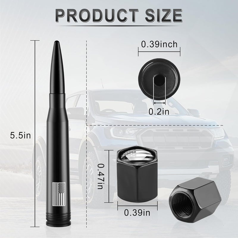 BJSIA American Flag Car Truck Antenna with Valve Stem Caps - Universal Compatible with Ford, Dodge, Chevrolet, GMC, Jeep, Toyota Truck Car Accessories, Heavy Duty Pickup Trucks Accessories - Black - Image 2